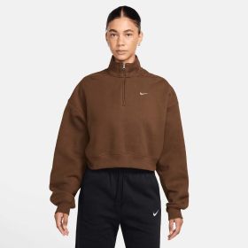 Nike Womens' Studio Fleece Medium Weight Oversized 1/4 Zip Cropped Top