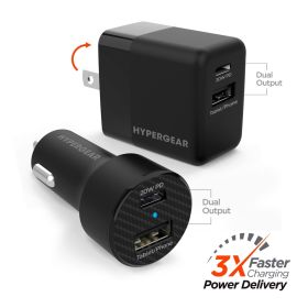 Hypergear USB-C Power Delivery Bundle | 20W USB-C PD + 12W USB Fast Wall Charger and Fast Car Charger