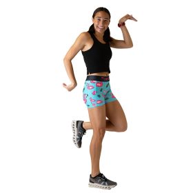 Chickn Legs Women's 3" Compression Shorts Blue Flamingo