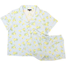 Canyon Creek Women's Lemon Stripe Knit Short Notched Lounge Set