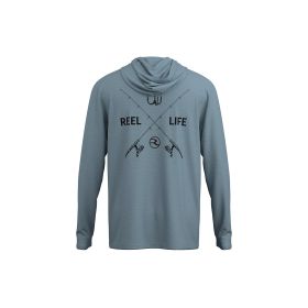 Reel Life Men's Heather UV Hooded Long Sleeve Shirt - Crossed Rods Graphic