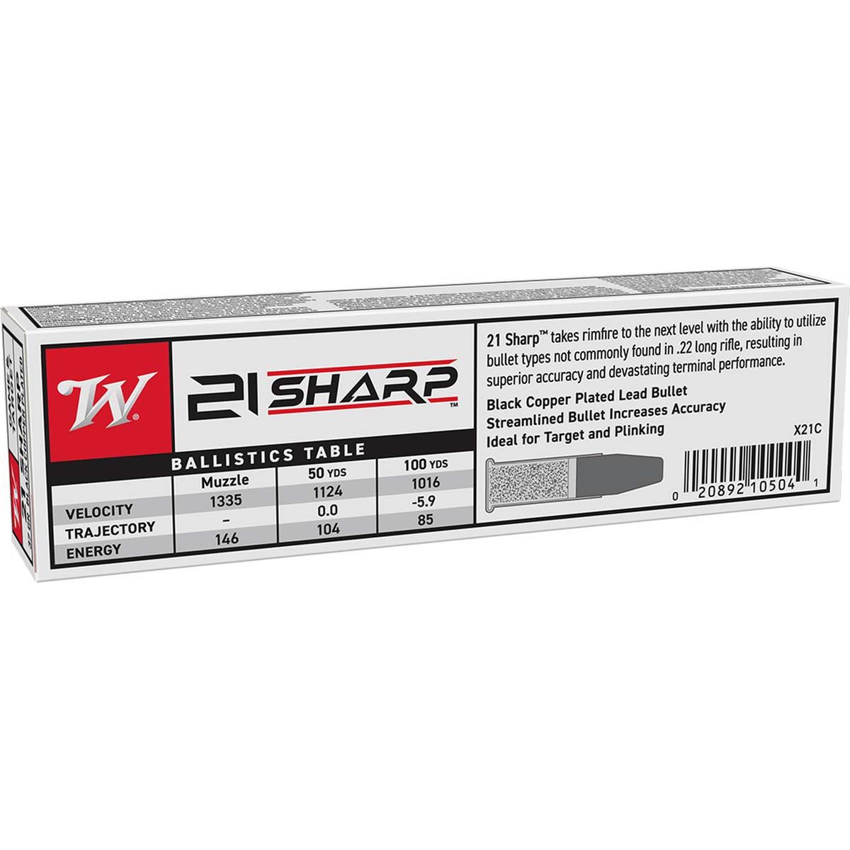 Winchester 21 Sharp 37-Grain Rimfire Ammunition (100 Rounds)