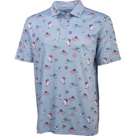 Aeroline Men's Blue Western Americana Printed Polo