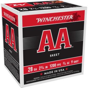 Winchester 28 Gauge 2-3/4" AA Target Shotshells, 3/4 oz, #9 Shot