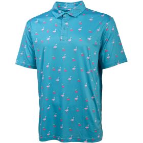 Aeroline Men's Blue Flamingo Cherry Printed Polo