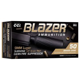 CCI Blazer Brass Clean-Fire Suppressor, 9mm Luger, 147 Grain, Total Metal Jacket