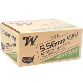 Winchester 5.56mm M855 NATO Ammo 62 Grain Green Tip Full Metal Jacket Rounds