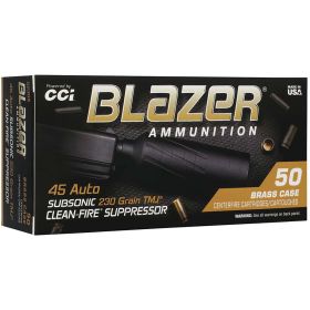 CCI Blazer Brass Clean-Fire Suppressor, 45 Auto, 230 Grain, Total Metal Jacket