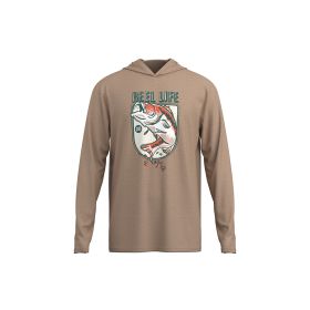 Reel Life Men's Heather UV Hooded Long Sleeve Shirt - Vintage Bass Badge