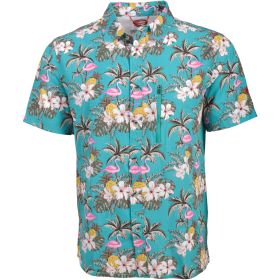 Canada Weather Gear Men's Blue Hibiscus Pineapple Perforated Print Poly Woven Shirt