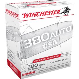 Winchester USA 380 Auto 95 Grain FMJ 200 Rounds Range pack